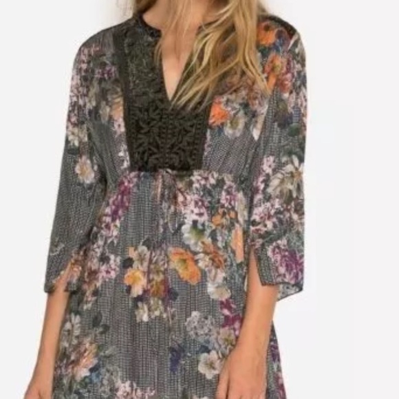 Johnny Was Workshop Velvet Mix Prairie Black Floral Midi Dress - Picture 5 of 13